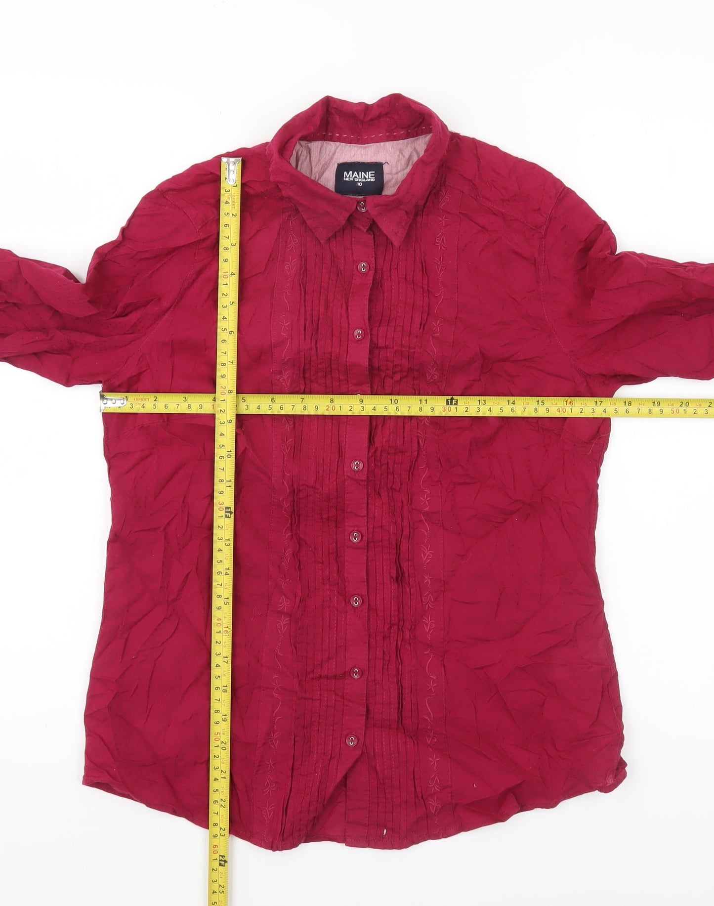 Maine New England Womens Red Size 10 Cotton Button-Up Shirt Blouse