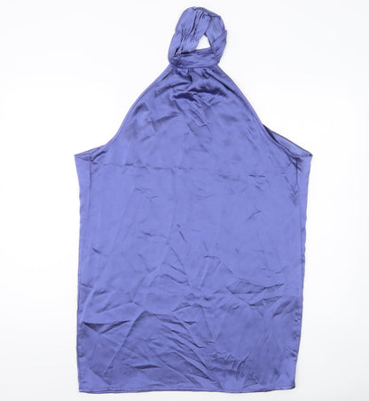 Misspap Women’s Purple Halter Blouse UK 14 Satin Sleeveless Party Top