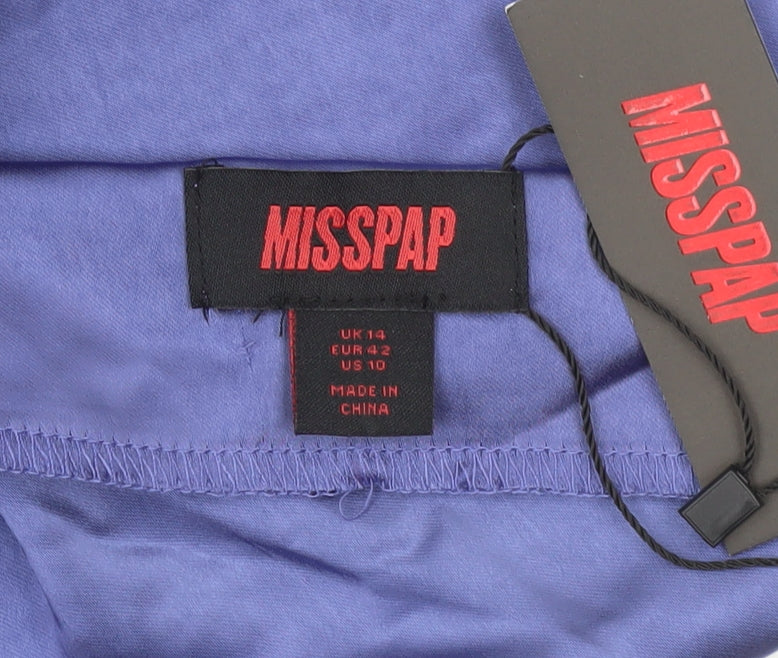 Misspap Women’s Purple Halter Blouse UK 14 Satin Sleeveless Party Top