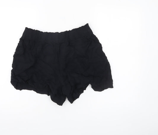 H&M Women Black Linen Blend Elastic Waist Casual Shorts Size 12