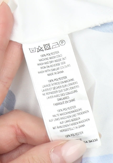 French Connection Women White Blue Floral Blouse Size 12 3/4 Sleeve