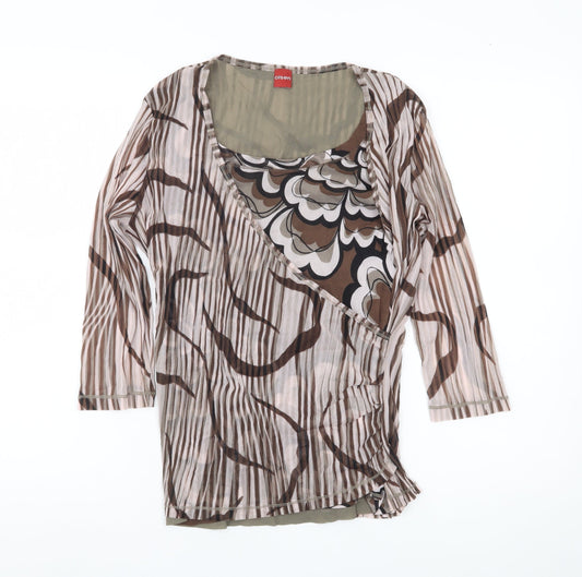 Olsen Women’s Brown Wrap Blouse Top Size 16 Nylon Sheer 3/4 Sleeve
