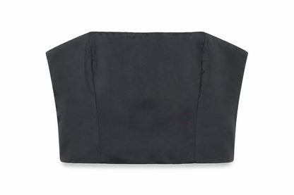 Oh Polly Womens Black Size 10 Strapless Cropped Satin Top Partywear