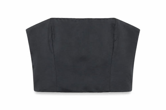 Oh Polly Womens Black Size 10 Strapless Cropped Satin Top Partywear