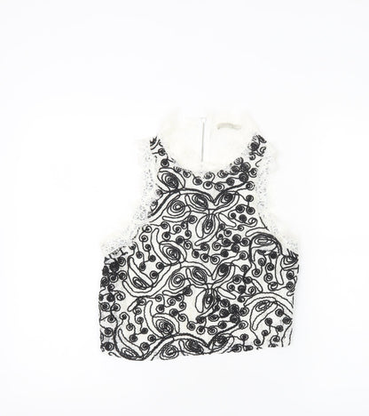 Zara Trafaluc Womens White Black Lace Embroidered Cropped Blouse S