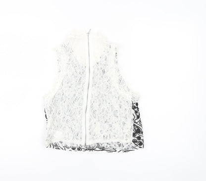 Zara Trafaluc Womens White Black Lace Embroidered Cropped Blouse S