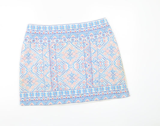 Oasis Womens Multicoloured Size 16 Geometric Embroidered Short Skirt
