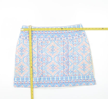 Oasis Womens Multicoloured Size 16 Geometric Embroidered Short Skirt