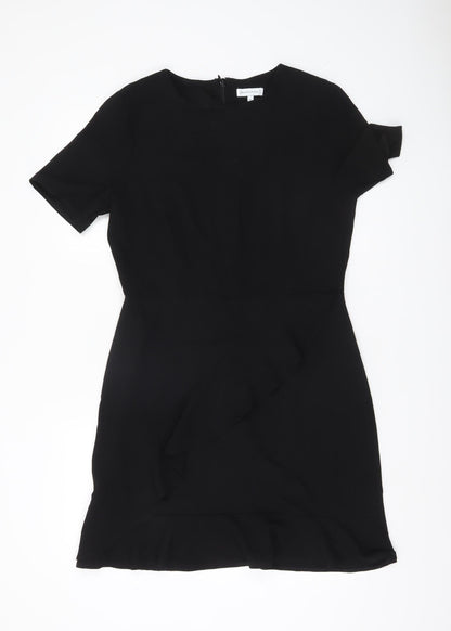 Warehouse Women Black Size 14 Sheath Short Dress Ruffle Detail