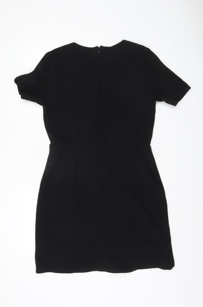 Warehouse Women Black Size 14 Sheath Short Dress Ruffle Detail