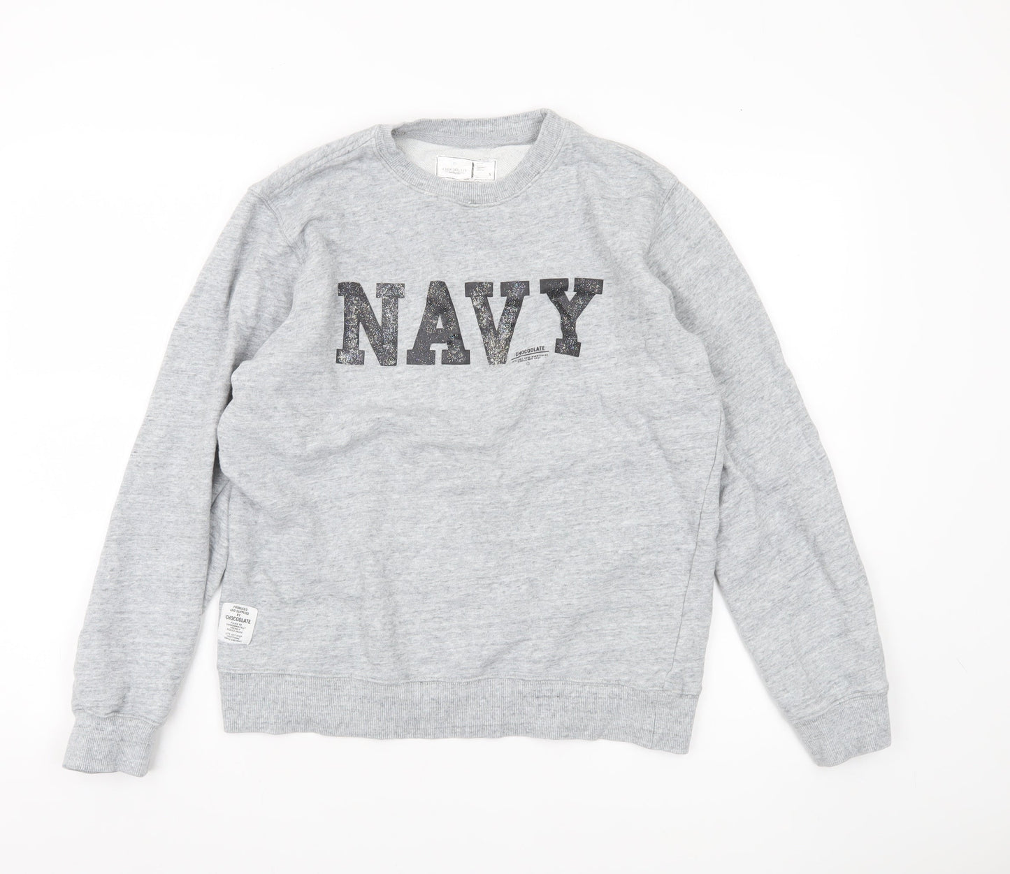 Chocolate Women’s Grey Cotton Sweatshirt Navy Logo Size XS