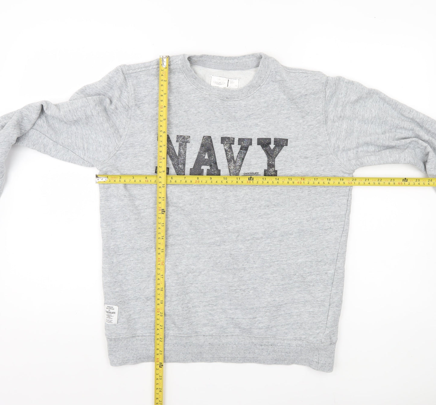 Chocolate Women’s Grey Cotton Sweatshirt Navy Logo Size XS