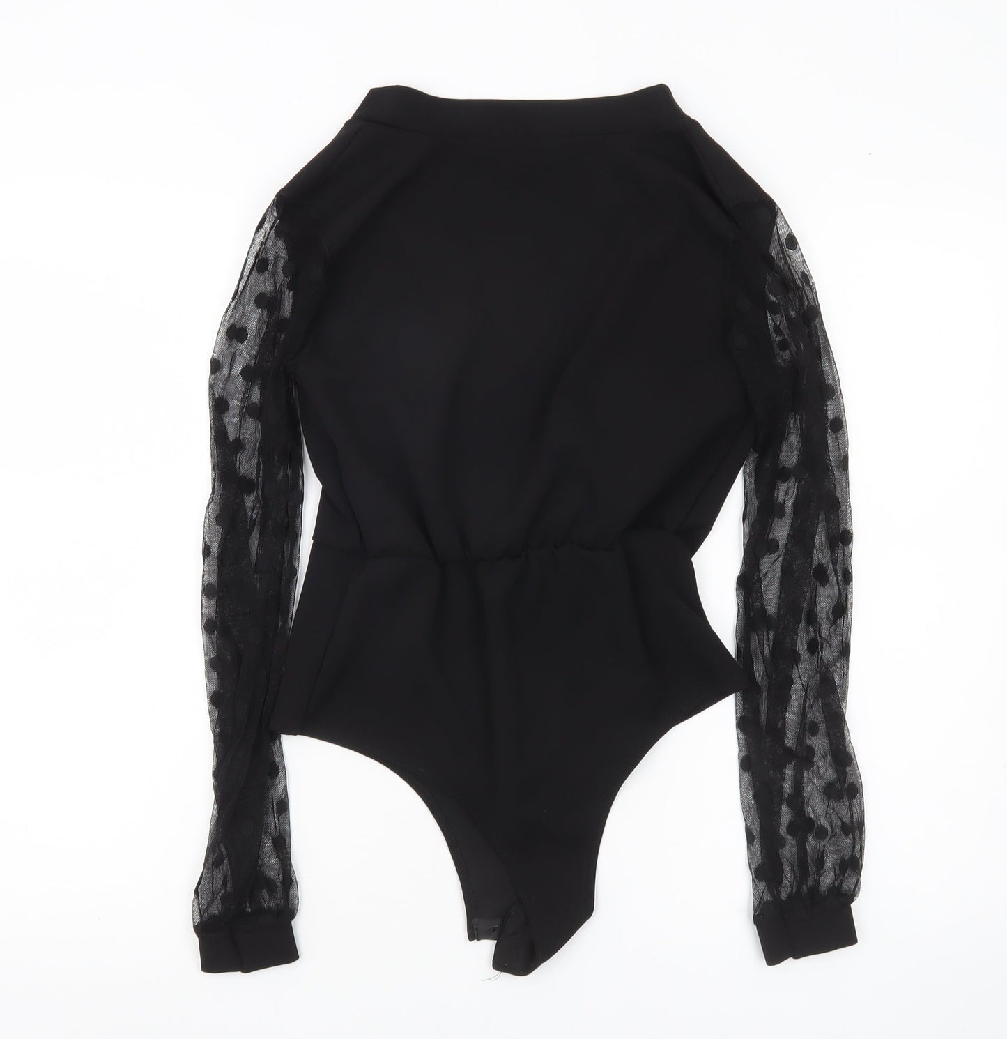 Boohoo Women Black Size 8 Sheer Sleeve Polka Dot Bodysuit