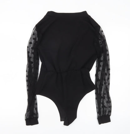 Boohoo Women Black Size 8 Sheer Sleeve Polka Dot Bodysuit