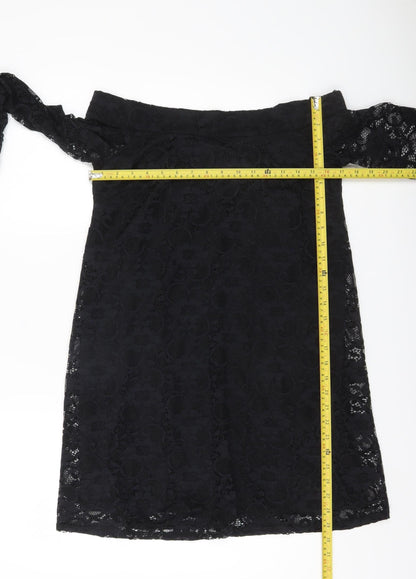 Lipsy Women’s Black Lace Off Shoulder Sheath Dress Size 10