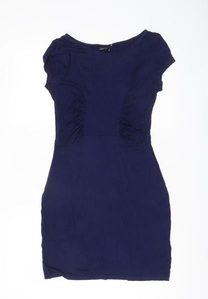 Warehouse Women’s Blue Bodycon Short Sleeve Ruched Dress UK 12