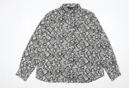 New Look Women Black Animal Print Button-Up Shirt Size 16
