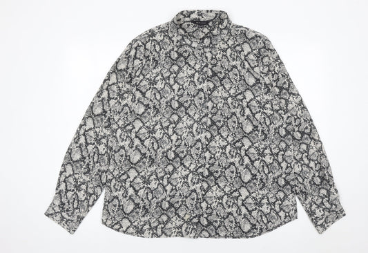 New Look Women Black Animal Print Button-Up Shirt Size 16