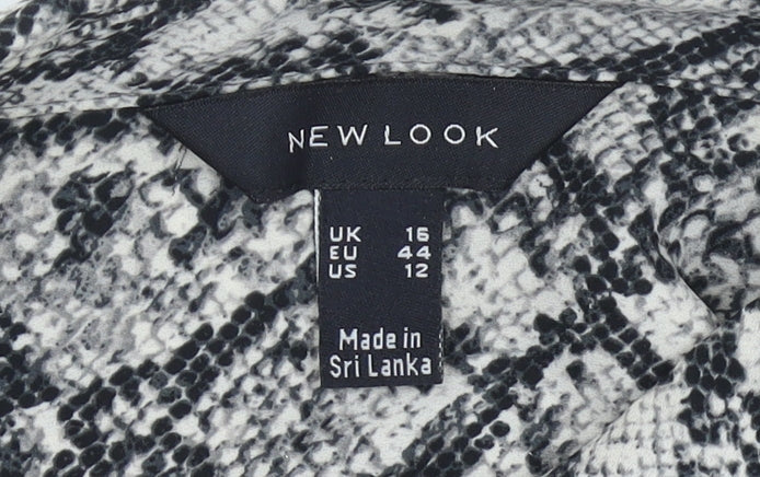 New Look Women Black Animal Print Button-Up Shirt Size 16