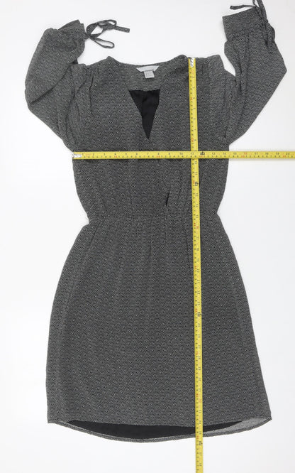 H&M Women’s Black Geometric Knee Length Shift Dress Size 8