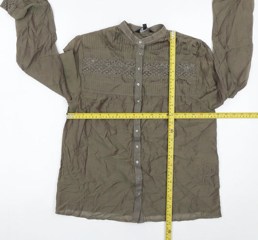 East Womens Green Blouse Size 10 Long Sleeve Tunic Cotton Silk