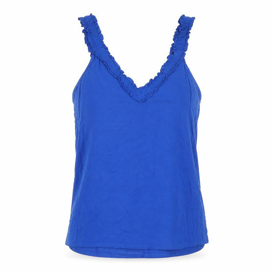 Front view of Massimo Dutti women’s blue xs viscose ruffle v-neck camisole tank top