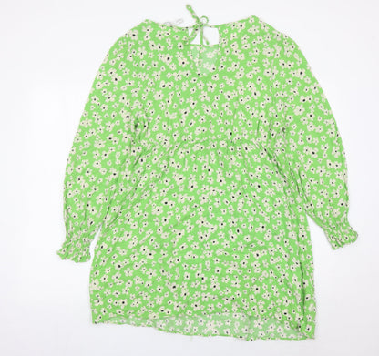 H&M Maternity Womens Green Floral Shift Dress Size 14 Long Sleeve