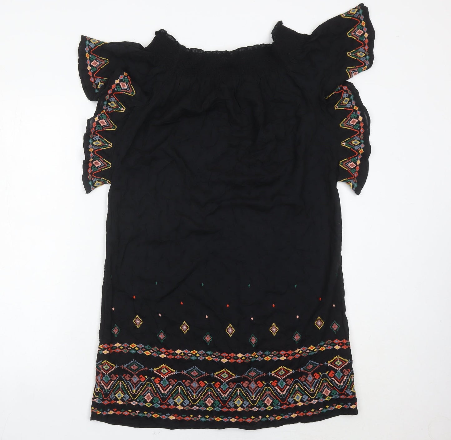 Next Women’s Black Embroidered Shift Dress Size 12 Boho Summer