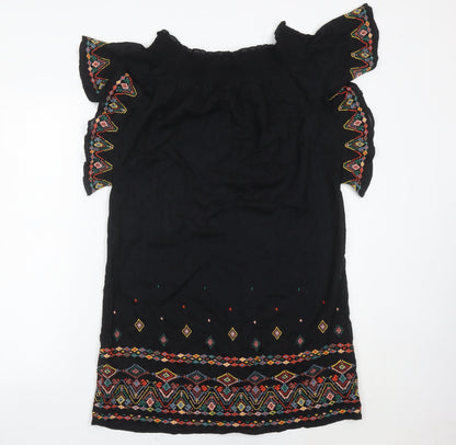Next Women’s Black Embroidered Shift Dress Size 12 Boho Summer