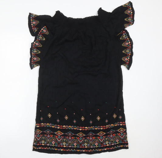 Next Women’s Black Embroidered Shift Dress Size 12 Boho Summer