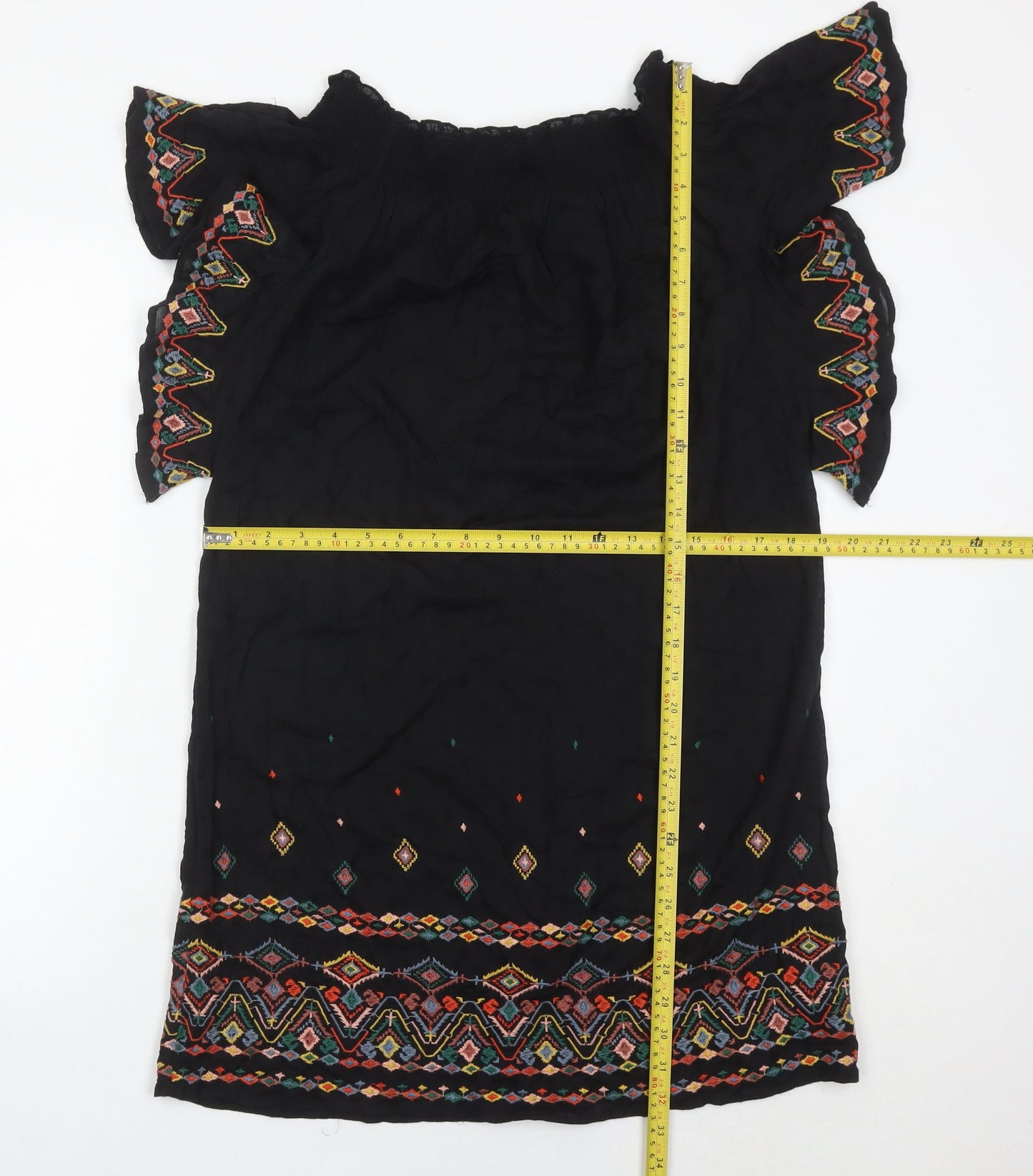 Next Women’s Black Embroidered Shift Dress Size 12 Boho Summer