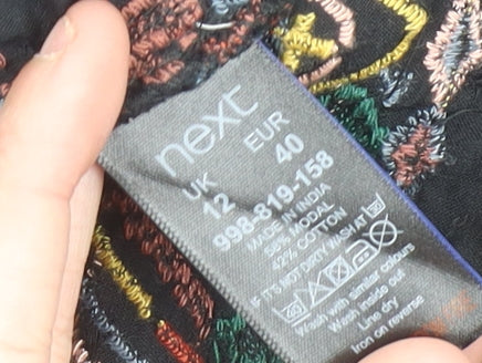 Next Women’s Black Embroidered Shift Dress Size 12 Boho Summer