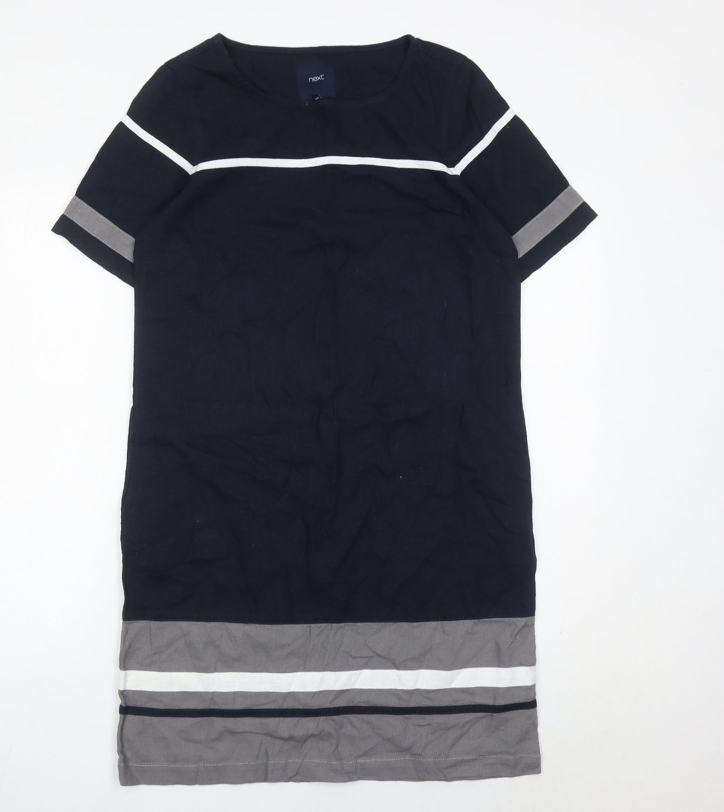 Next Womens Blue Shift Dress Size 8 Linen Viscose Short Sleeve