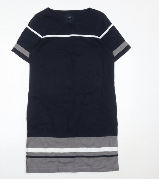 Next Womens Blue Shift Dress Size 8 Linen Viscose Short Sleeve