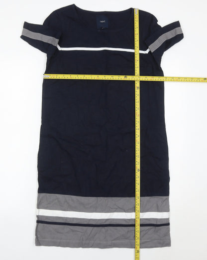 Next Womens Blue Shift Dress Size 8 Linen Viscose Short Sleeve