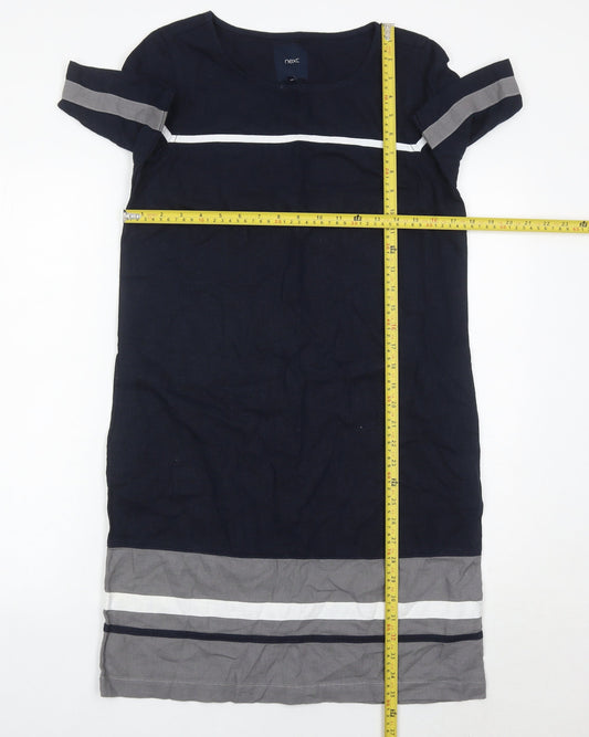 Next Womens Blue Shift Dress Size 8 Linen Viscose Short Sleeve