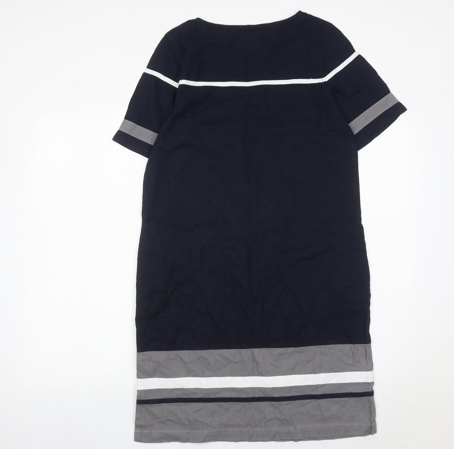 Next Womens Blue Shift Dress Size 8 Linen Viscose Short Sleeve