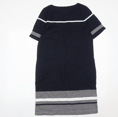 Next Womens Blue Shift Dress Size 8 Linen Viscose Short Sleeve