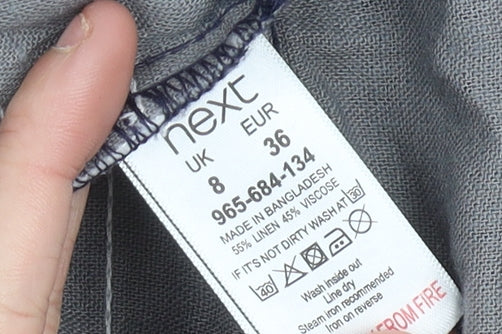 Next Womens Blue Shift Dress Size 8 Linen Viscose Short Sleeve