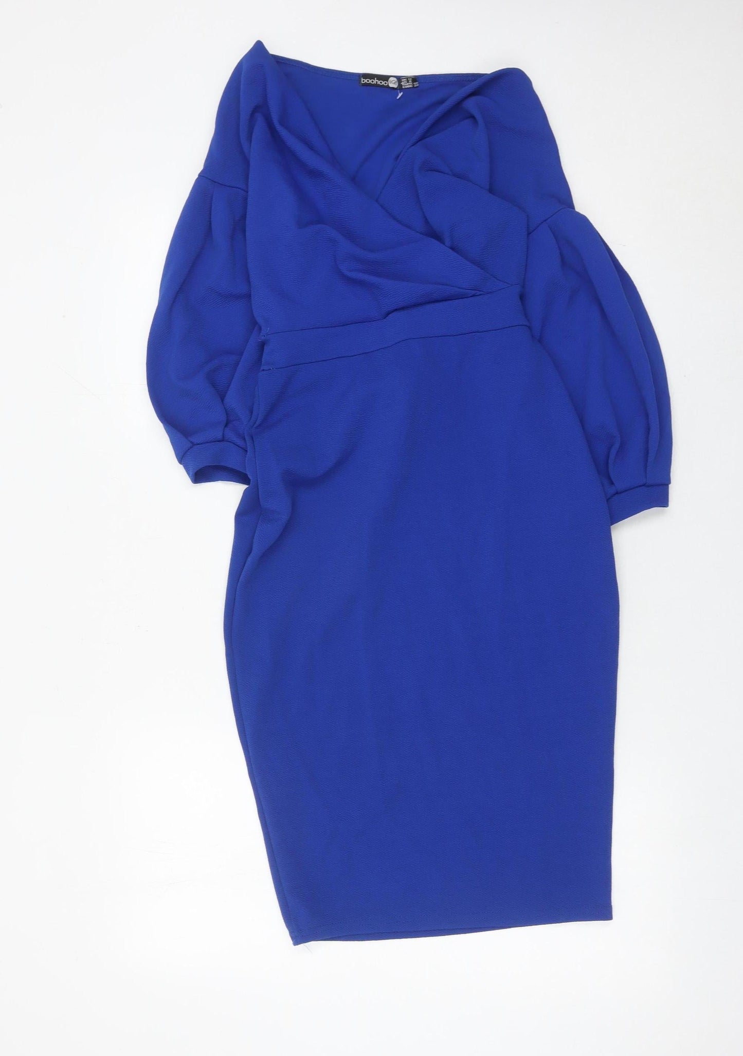Boohoo Women’s Blue Bodycon Belted V-Neck Dress Size 12