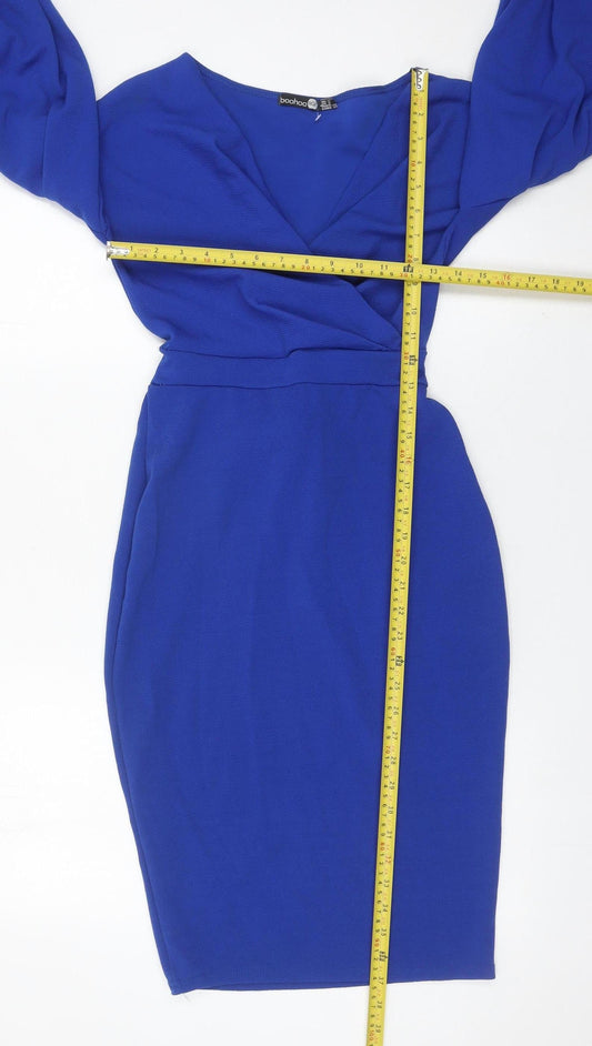 Boohoo Women’s Blue Bodycon Belted V-Neck Dress Size 12