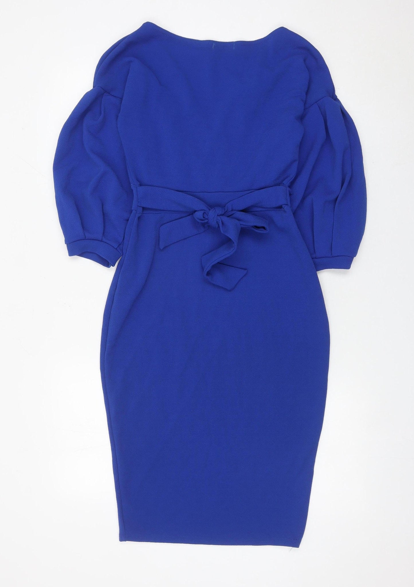 Boohoo Women’s Blue Bodycon Belted V-Neck Dress Size 12