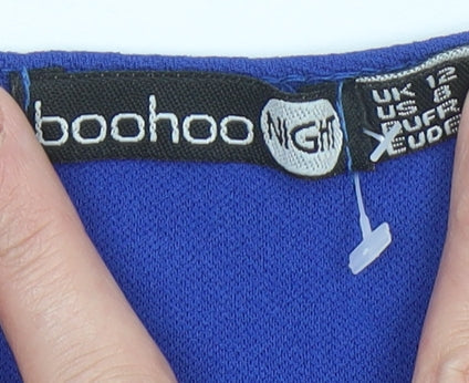 Boohoo Women’s Blue Bodycon Belted V-Neck Dress Size 12