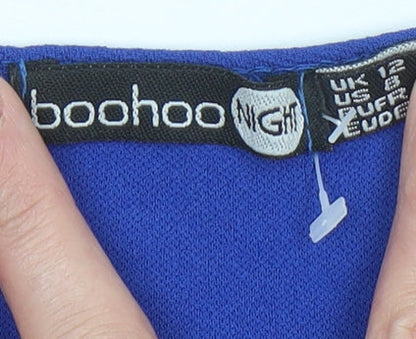 Boohoo Women’s Blue Bodycon Belted V-Neck Dress Size 12