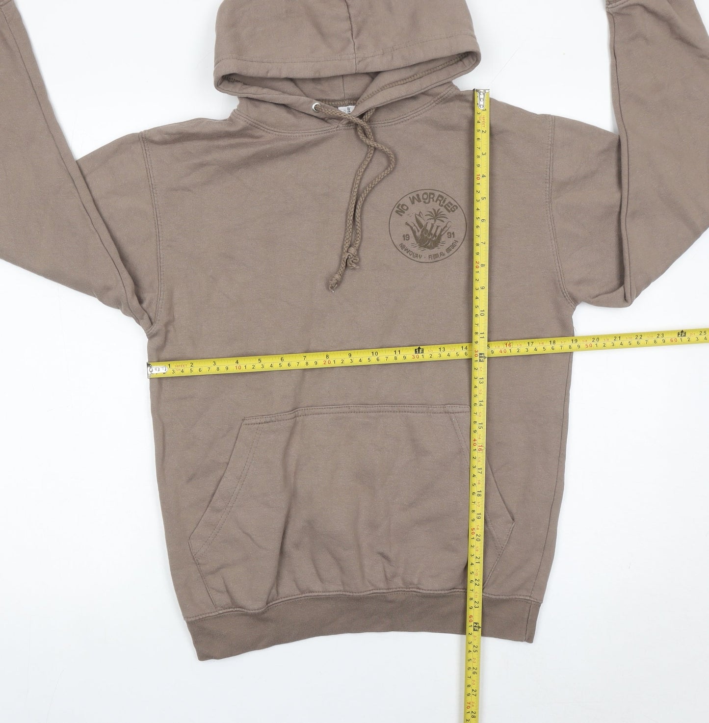 Just Hoods Unisex Brown Pullover Hoodie Small Logo Graphic Casual