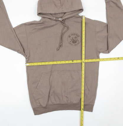 Just Hoods Unisex Brown Pullover Hoodie Small Logo Graphic Casual