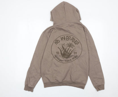 Just Hoods Unisex Brown Pullover Hoodie Small Logo Graphic Casual