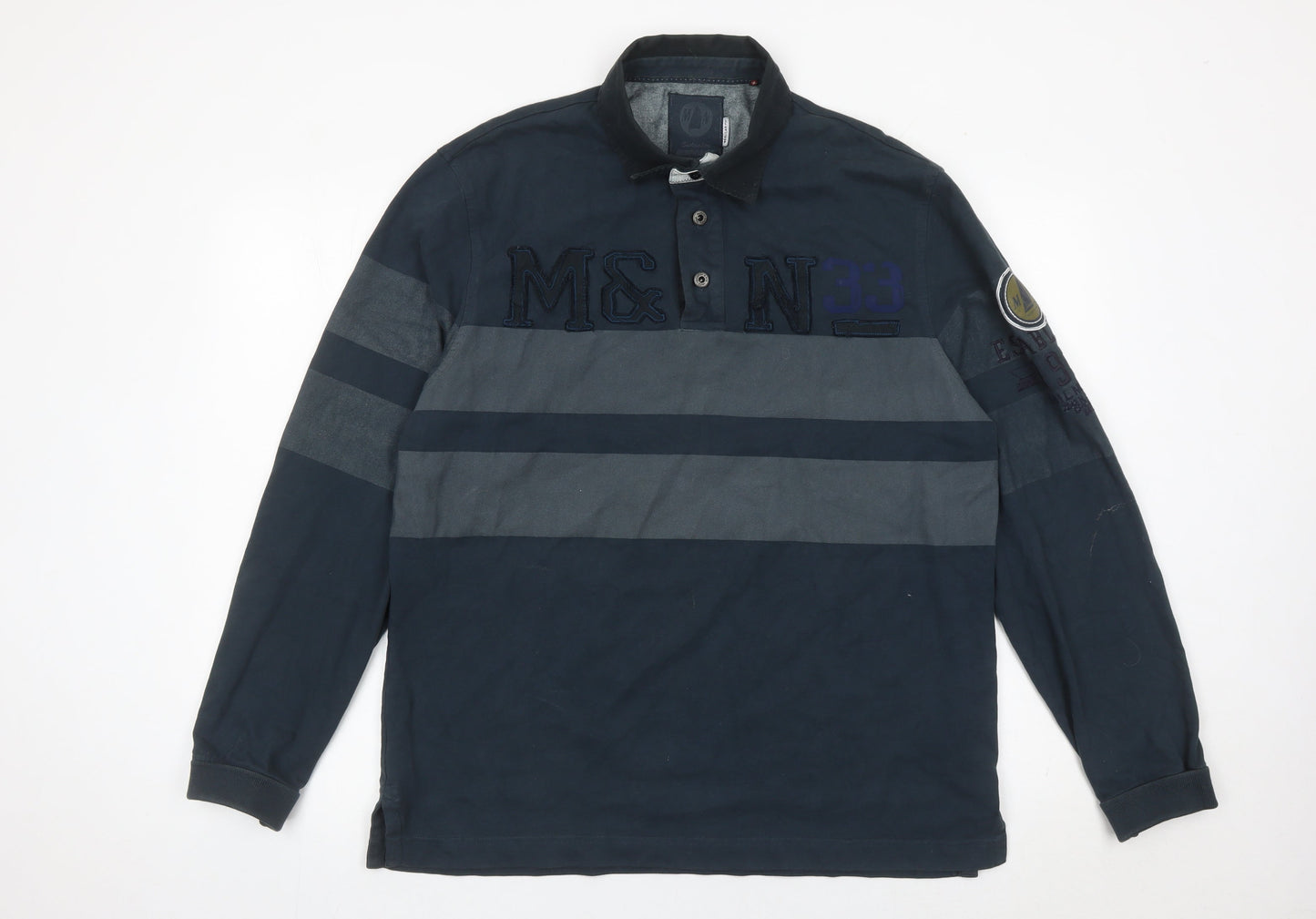 Wrangler Men’s Blue XL Striped Long Sleeve Polo Shirt Regular Fit