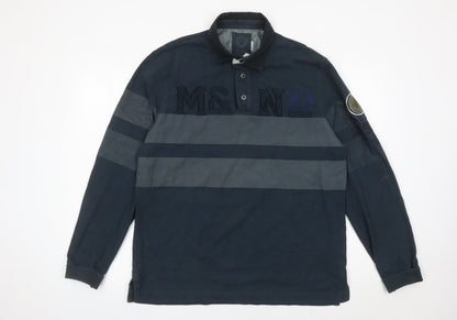 Wrangler Men’s Blue XL Striped Long Sleeve Polo Shirt Regular Fit