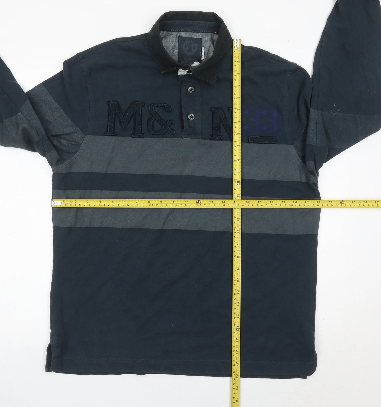 Wrangler Men’s Blue XL Striped Long Sleeve Polo Shirt Regular Fit